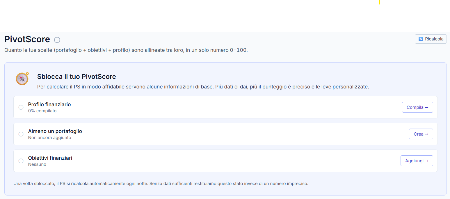 PivotScore - indicatore di benessere finanziario personale 0-100